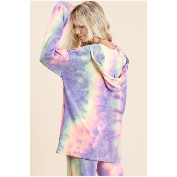 Bibi Tie Dye French Terry Hoodie Long Sleeve Top Joggers Set - Picture 4 of 6
